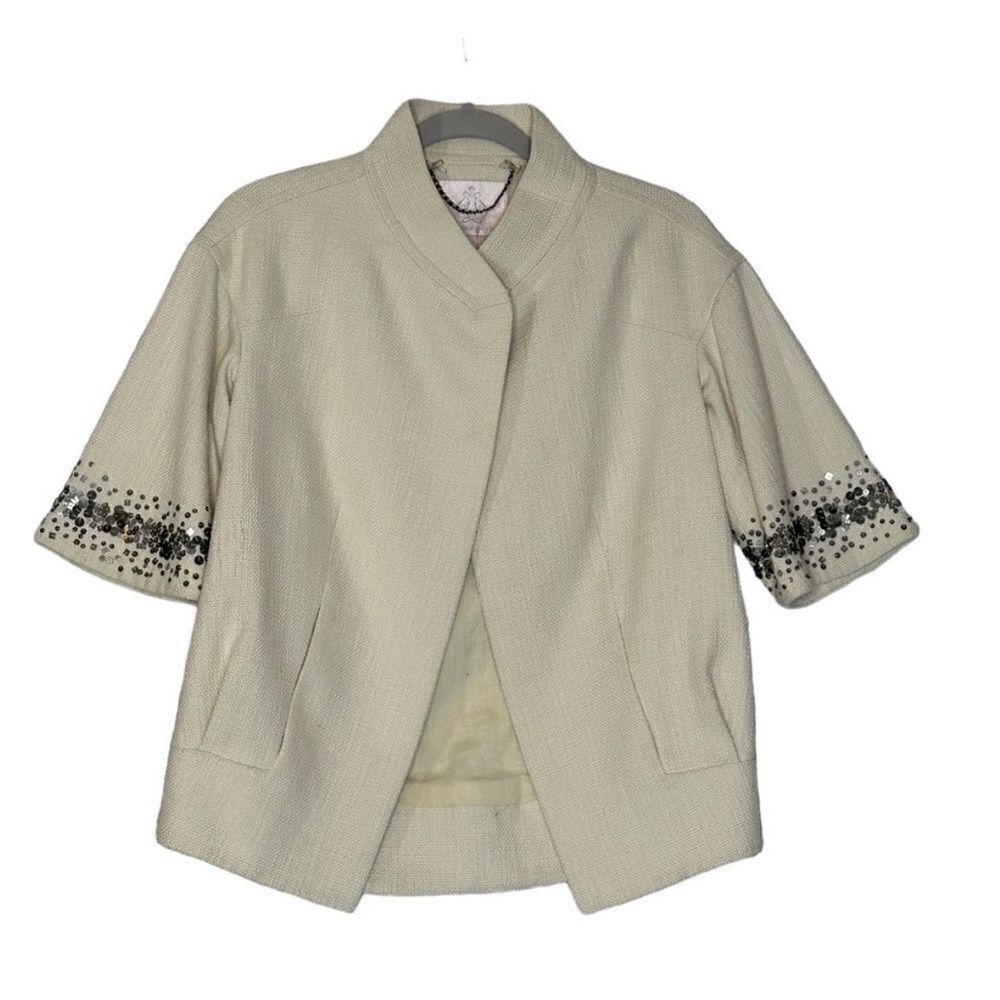 Rebecca Taylor Neutrals Cotton Tweed Sequin Trim Jacket | Size 2